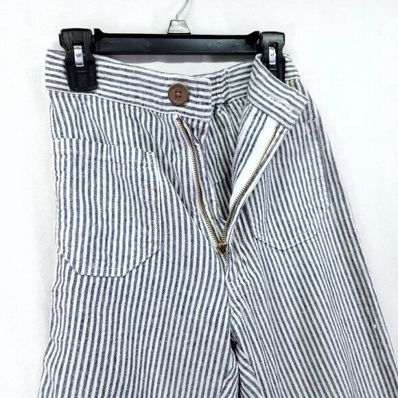 Lykke Wullf Basil Striped Linen Pants Size XS Cropped Wide Leg - Picture 13 of 15